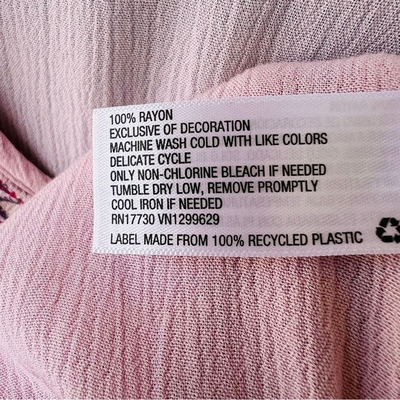 Flutter Short Sleeve Embroidered BOHO EMPIRE WAIST Dress MAUVE DUSTY PINK LARGE - Picture 4 of 11